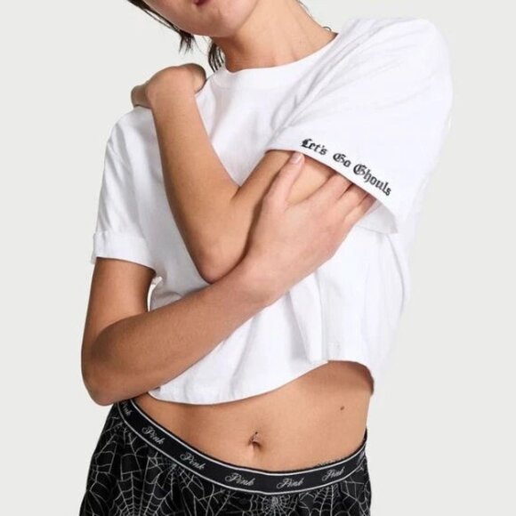 PINK Victoria's Secret Let's Go Ghouls Crop Tee M - Picture 1 of 4